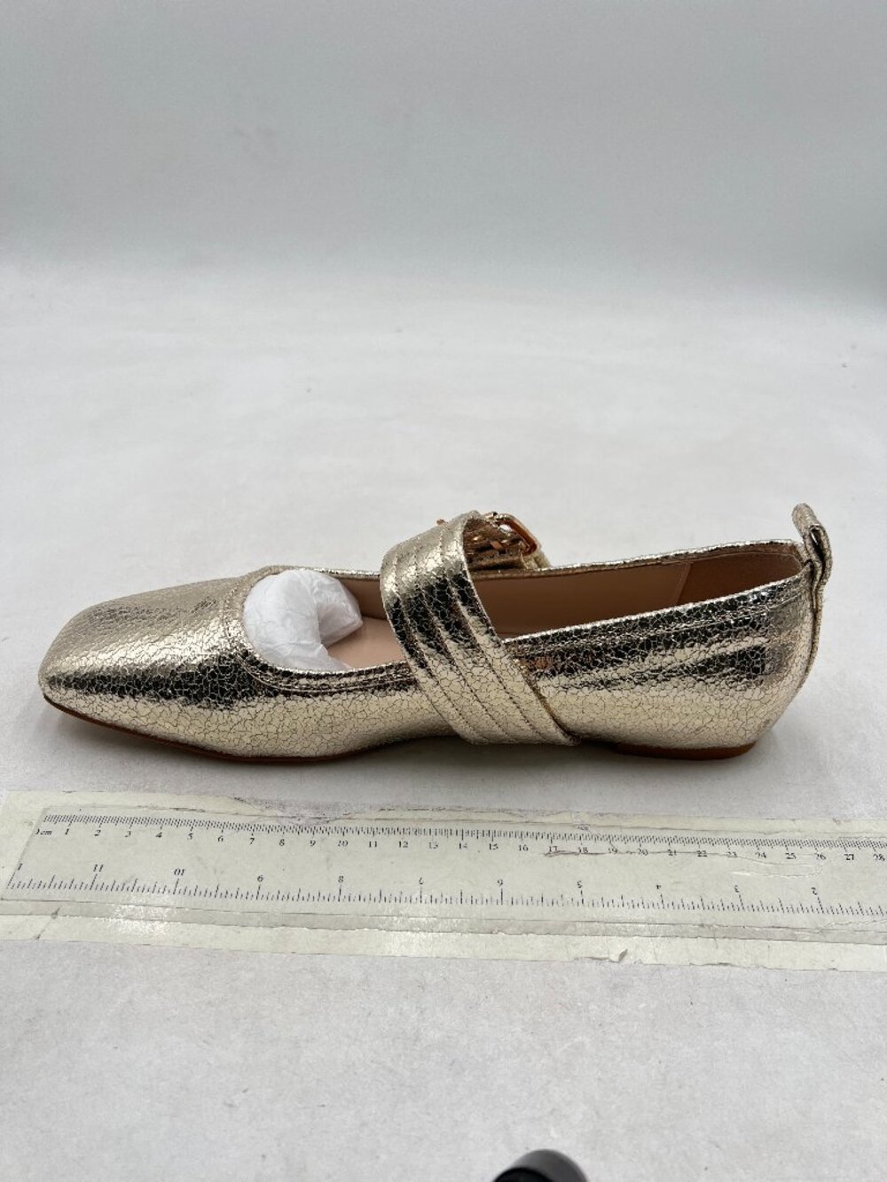 XYD Gold Square Toe Mary Jane Flats Single Strap Buckled Outdoor Casual Shoes